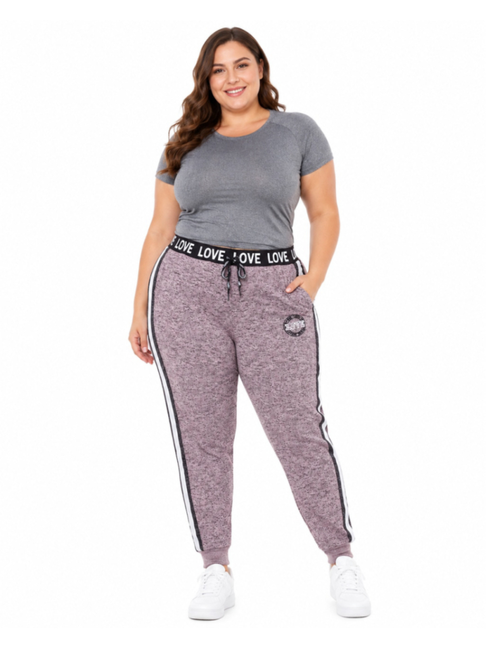 New Look Women's Pink Heathered Drawstring Knit Joggers